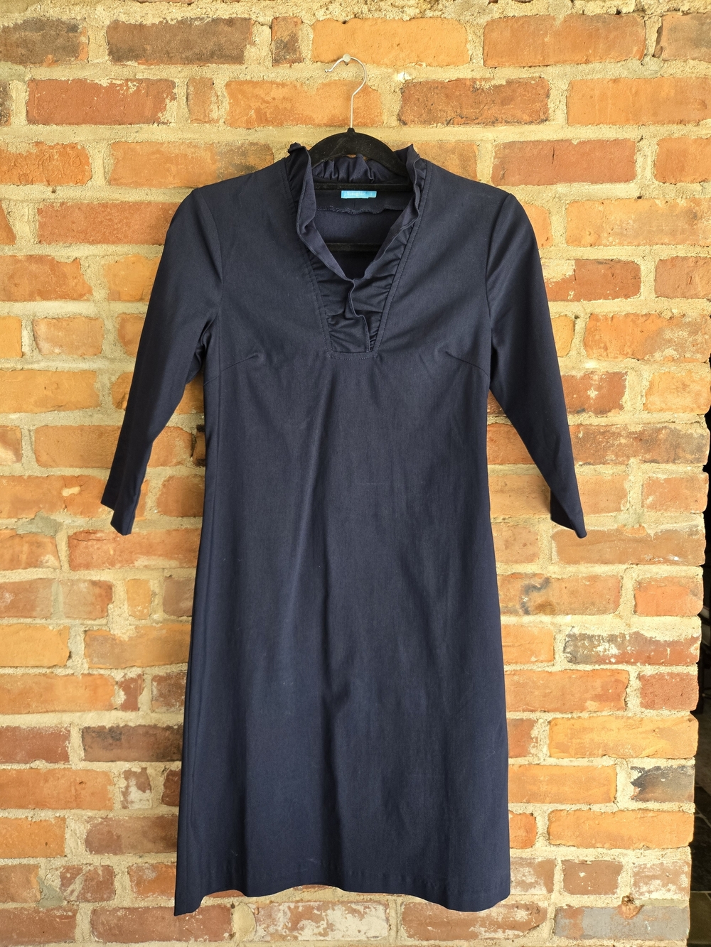 J. McLaughlin Navy Ruffle-Neck Midi Dress